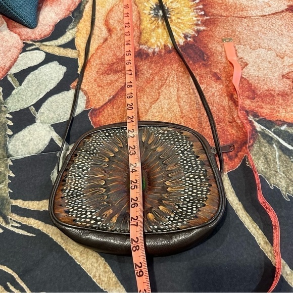 Vintage boho leather crossbody bag peacock pheasant feather front super unique - Picture 11 of 14